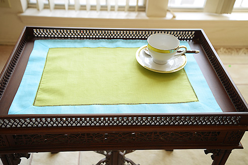 Multicolor Hemstitch Placemats 14"x20". Macaw Green with Aqua